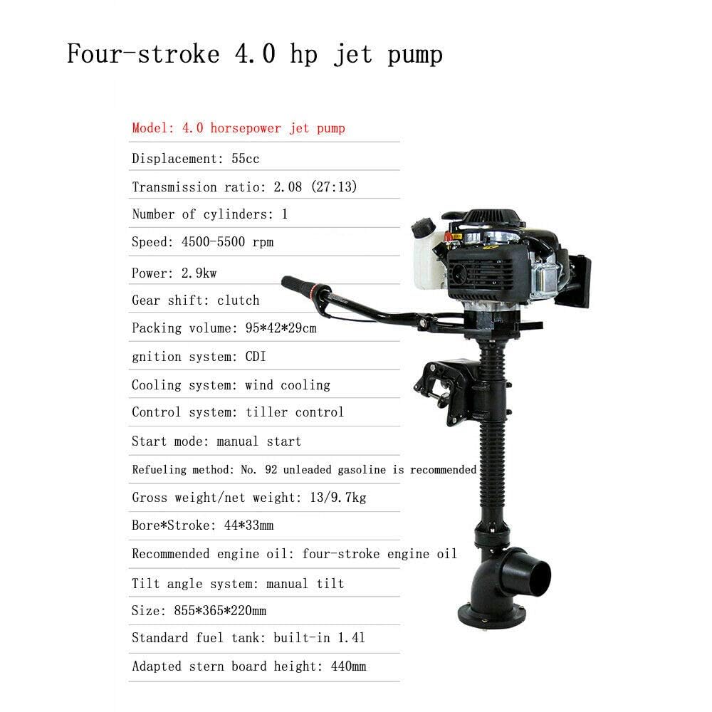 52cc Single Cylinder Gas 2.3HP Outboard Motor, Long Shaft with Air Cooling for Inflatable, Rubber, Fishing Boats, Yachts, Water Sports