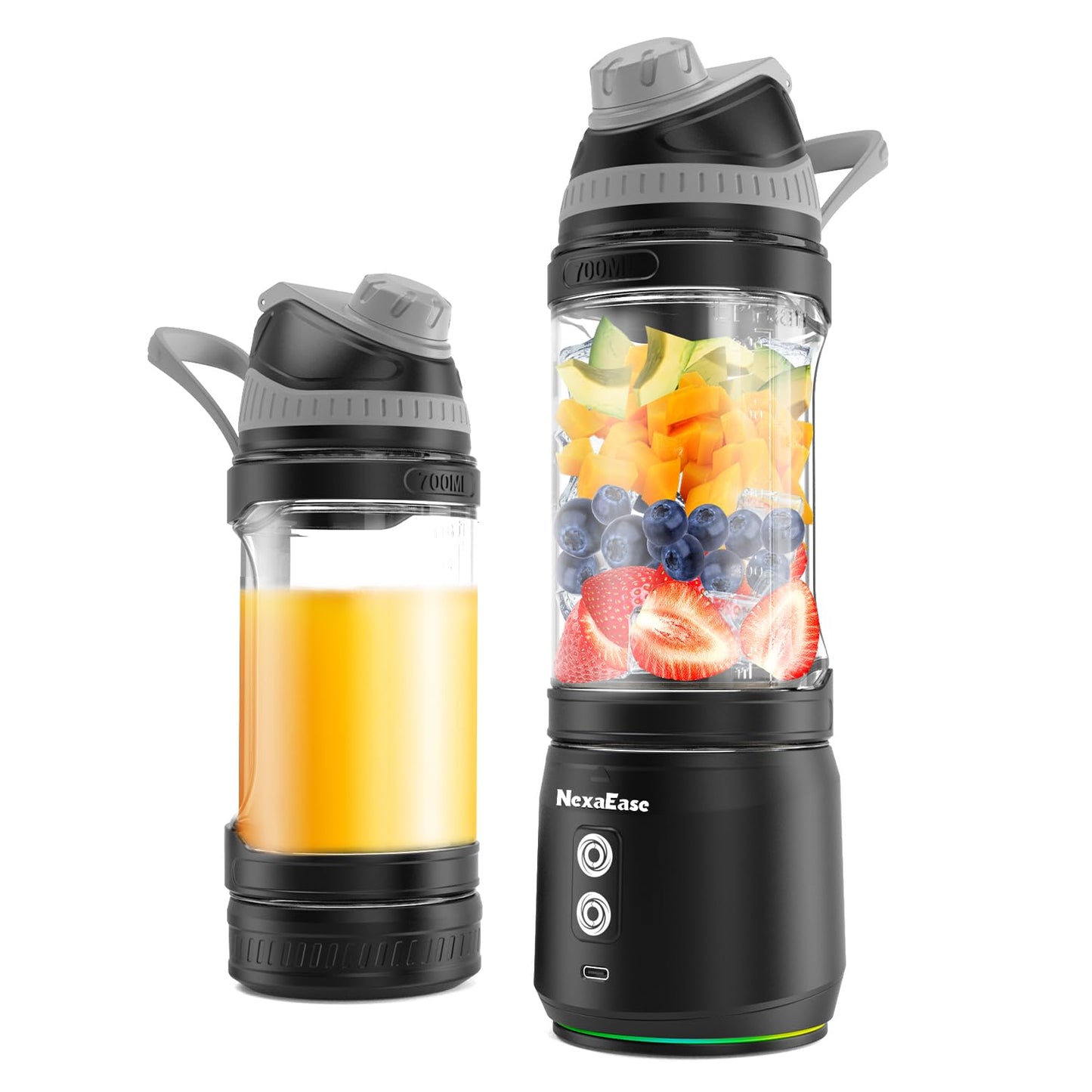 Portable Blender with Insulated Carrying Case & Recipe Book for Shakes and Smoothies, 24 OZ Personal Juicer Electric Protein Shaker Bottle, Mini Small Blender Cup with USB-C Rechargeable, Travel Lid