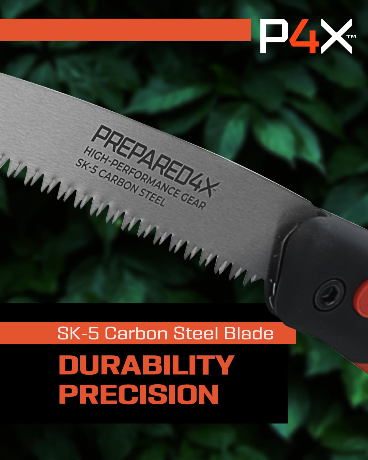 Prepared4X Folding Saw - 8.5" Camping Saw for wood cutting -Heavy Duty, Lightweight SK-5 Steel Blade with Safety Lock, Ergonomic Non-Slip Grip