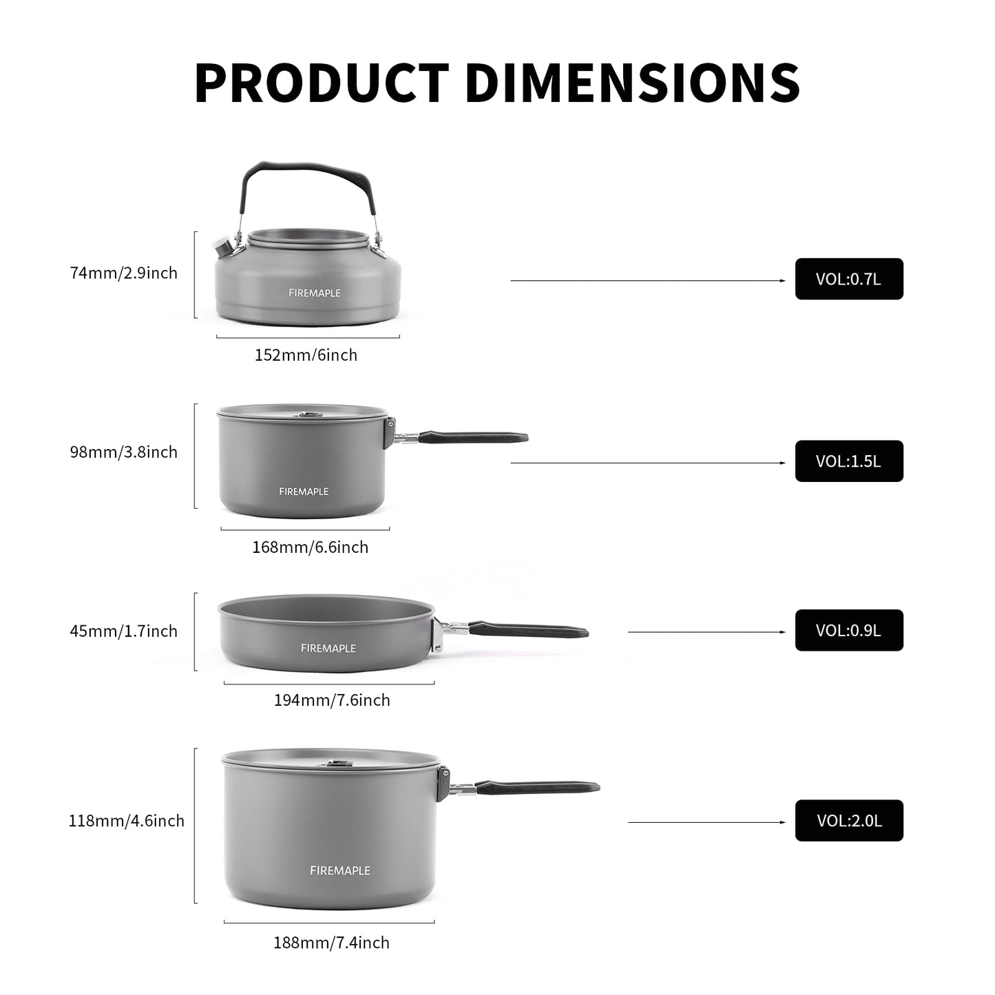 Fire-Maple Feast 4 Piece Camping Cookware Cookware Cookware Kit Outdoor Cookware Set with Pots, Kettle, Saucepans and Spatula for Hiking Fishing Picnic