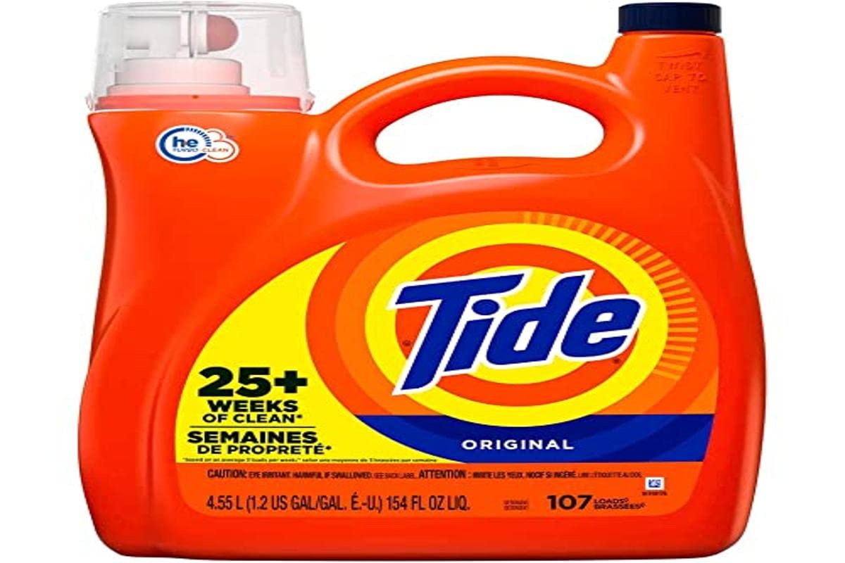 Tide Laundry Detergent Liquid, Original Scent, HE Compatible, 100 Loads, 132 fl oz, Tide Laundry Detergent, Liquid Laundry Detergent (Packaging May Vary)