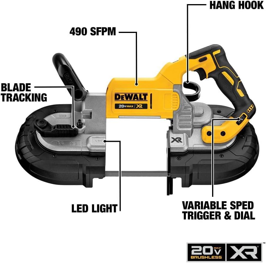 DEWALT 20V MAX Band Saw, 5" Cutting Capacity, Integrated Hang Hooks, Portable, For Deep Cuts, Bare Tool Only (DCS374B)