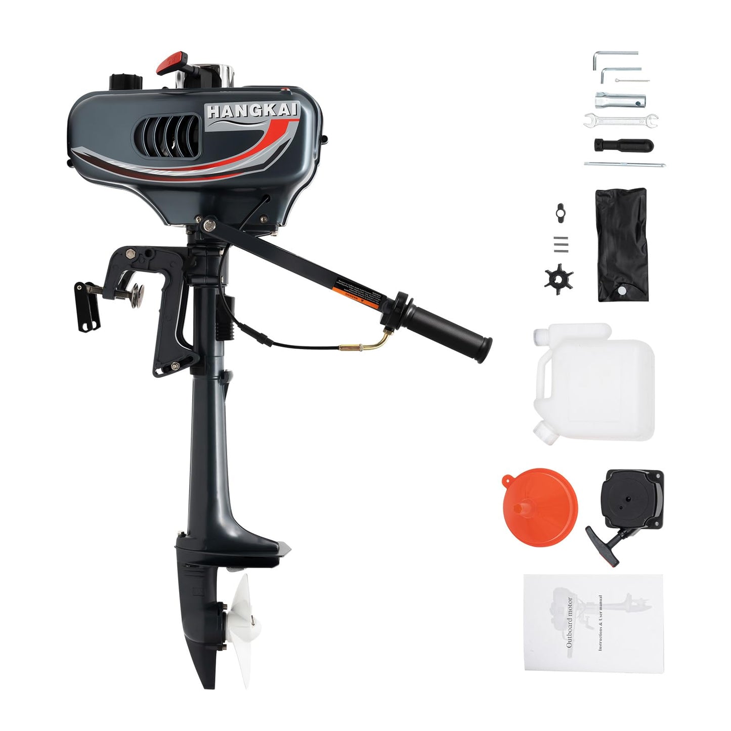 2-Stroke 3.5HP Outboard Motor, 49CC Gas Powered Fishing Marine Heavy Duty Boat Engine, Short Shaft Tiller Control Half Water-cooling Air-cooling CDI Ignition System for Inflatable Yachts Canoes Boat