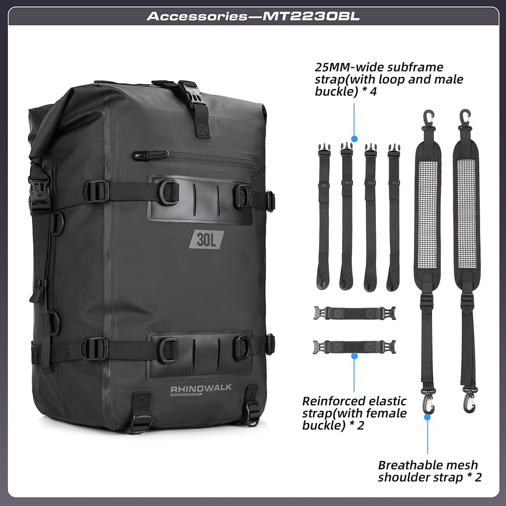 Rhinowalk Motorcycle Tail Bag Motorbike Side Bag 8L Full Waterproof Motor Saddle Pannier Bag Rear Rack Trunk Professional Motor Accessories-Black