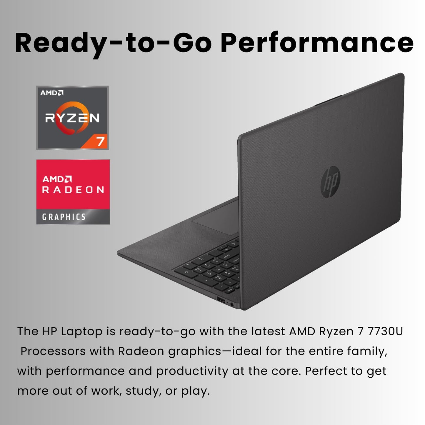 HP 255 G10 15.6" FHD Business Laptop, AMD Ryzen 7 7730U, 32GB RAM, 1TB PCIe SSD, Numeric Keypad, Webcam, Wi-Fi 6, HDMI, Windows 11 Pro, Black