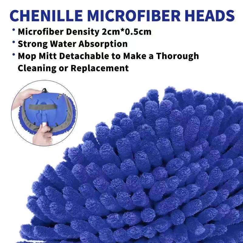 62'' Car Wash Brush with Long Handle Chenille Microfiber Car Wash Mop Mitt Car Cleaning Kit Windshield Window Squeegee Car Duster Microfiber Towels Wheel Tire Brush for Cars RV Truck Boat