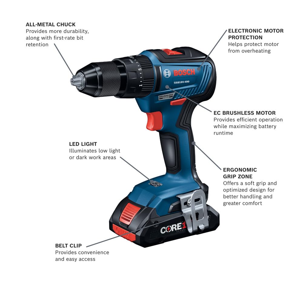 BOSCH GXL18V-501B25 18V 5-Tool Combo Kit with 2-In-1 Bit/Socket Impact Driver/Wrench, 1/2 In. Hammer Drill/Driver, Reciprocating Saw, Circular Saw, LED Worklight and (2) CORE18V 4 Ah Compact Batteries