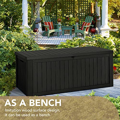 Devoko 100 Gallon Waterproof Large Resin Deck Box Indoor Outdoor Lockable Storage Container for Patio Furniture Cushions Garden Tools (100 Gallon, Black)
