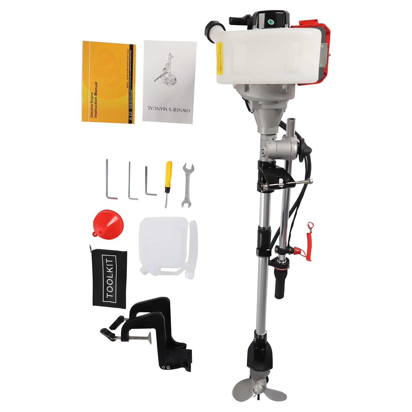 6HP Heavy Duty Outboard Motor, 170cc 4 Stroke Gas Outboard Boat Motor Engine with Air Cooling System, 3.2KW Single Cylinder Fishing Boat Engine for 3-7m Length