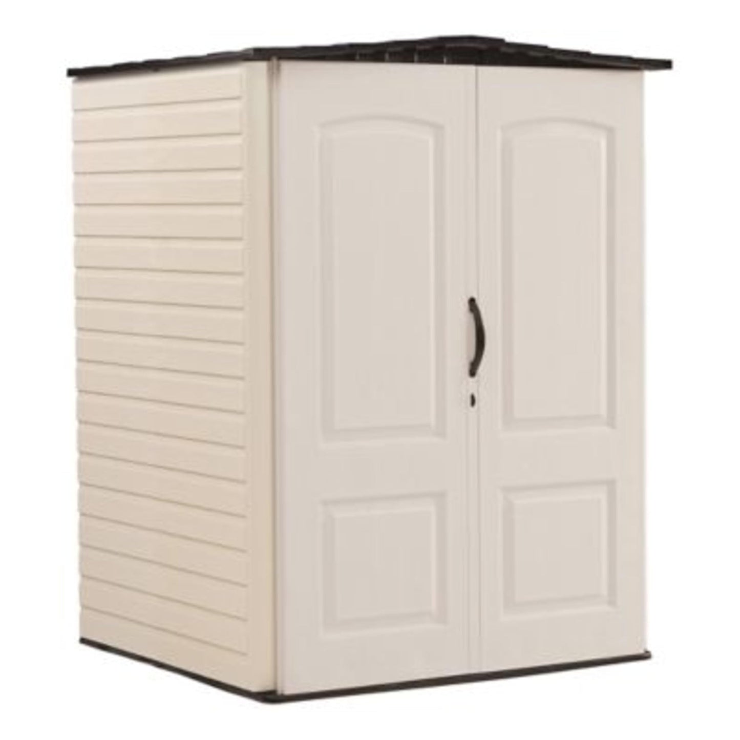 Rubbermaid Large Vertical Resin Outdoor Storage Shed With Floor (6.2 x 4.6 Ft), Weather Resistant, Beige/Brown, Organization for Home/Backyard/Garden Tools/Lawn Mower/Bike Storage/Pool Supplies