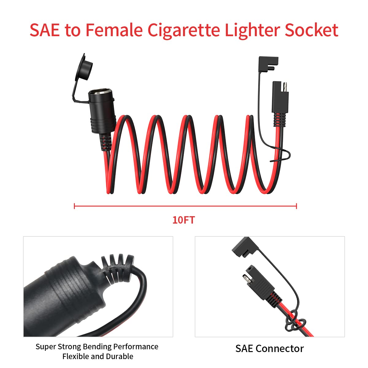 14AWG Cigarette Lighter Extension Cord 12V Cigarette Lighter Male Plug to Female Socket Extension Cable for Air Compressor Tire Inflators(10FT)