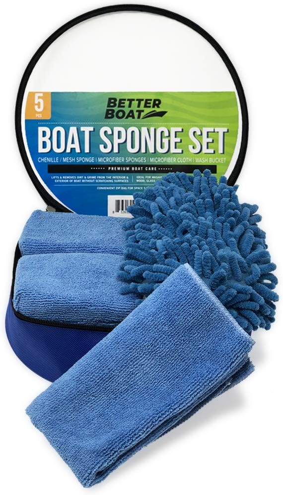 Boat Cleaner and Car Wash Sponges, Non-Scratch Microfiber Sponge and Wash Cloths, Complete Cleaning Kit for Interior, Exterior, Seats, Fiberglass Boat Hull, and Car, Washing and Detailing Supplies