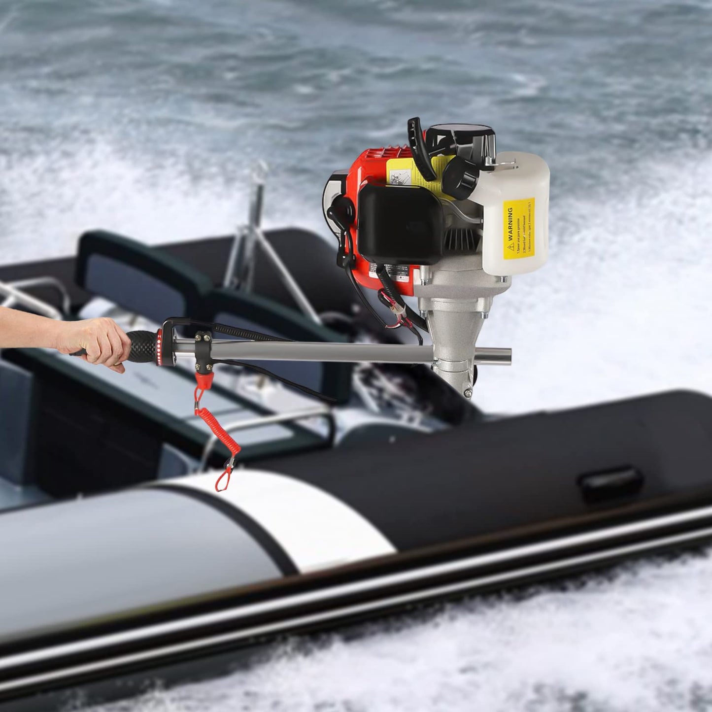 6HP Heavy Duty Outboard Motor, 170cc 4 Stroke Gas Outboard Boat Motor Engine with Air Cooling System, 3.2KW Single Cylinder Fishing Boat Engine for 3-7m Length