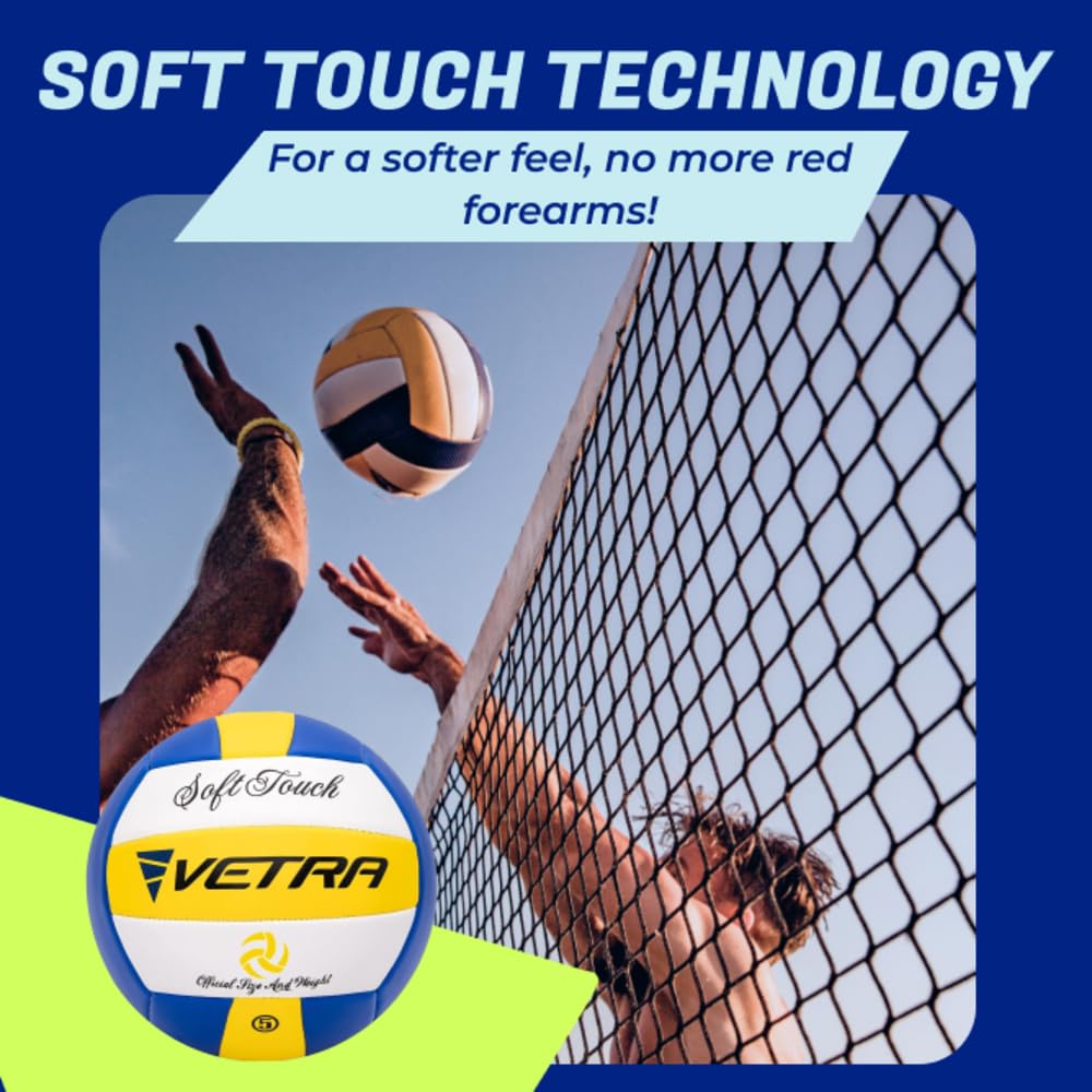 VETRA Volleyball Soft Touch Volley Ball Official Size 5 Yellow/Blue/White Outdoor Indoor Beach Gym Game Ball New (Yellow/Blue/White)