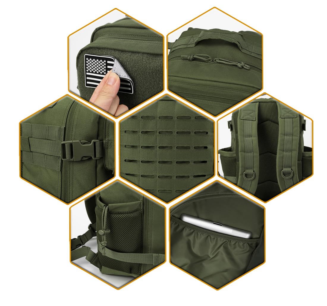 QT&QY 25L/35L/45L Military Tactical Backpack For Men Molle Daypack 3 Day Bug Out Bag Hiking Rucksack With Bottle Holder