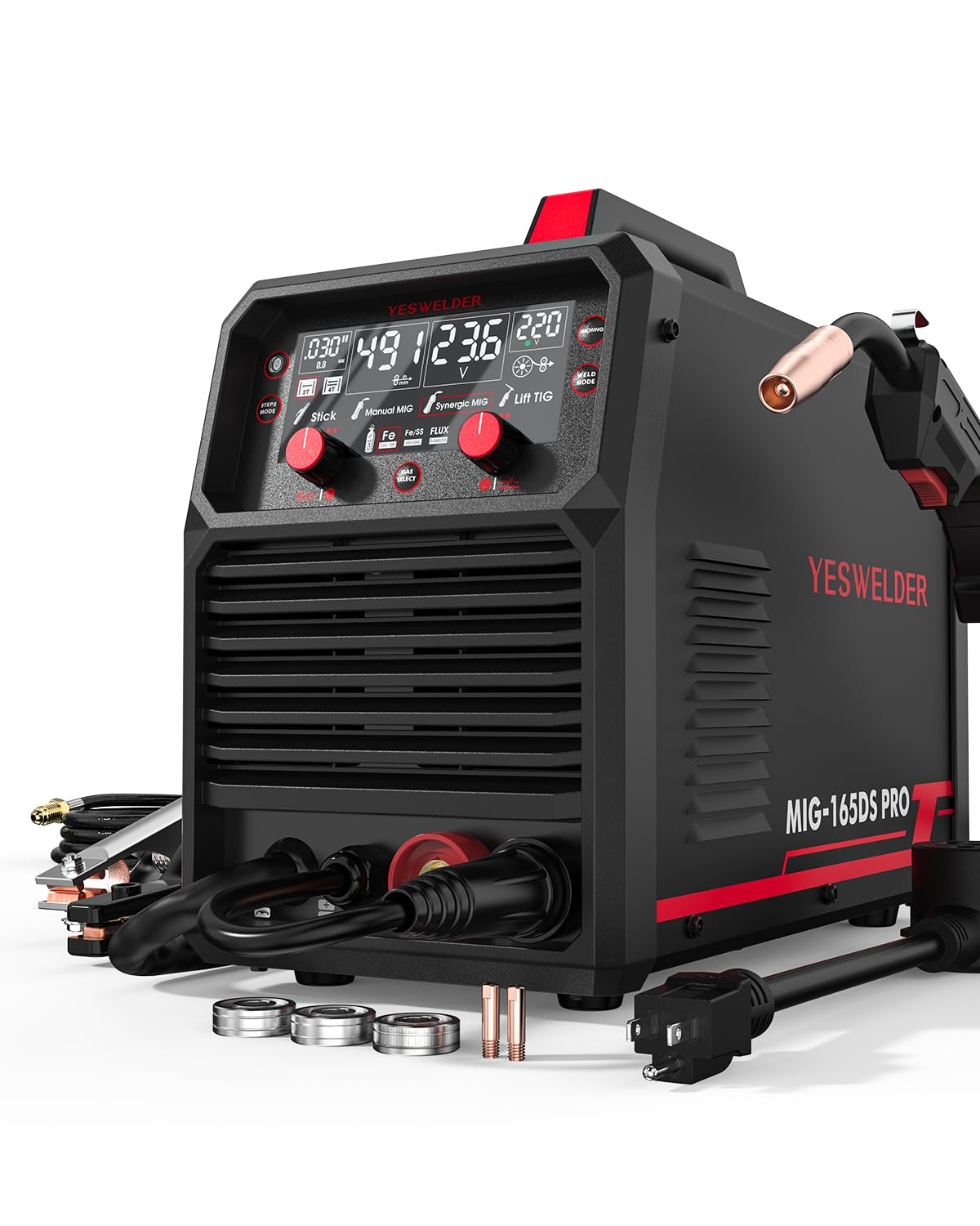 YESWELDER MIG-205DS PRO MIG Welder, 200Amp 110/220V Dual Voltage MIG Welding Machine, 5 in 1 Gas MIG/Flux Core MIG/Spool Gun MIG/Lift TIG/Stick Multiprocess Aluminum MIG Welder, Spool Gun Compatible