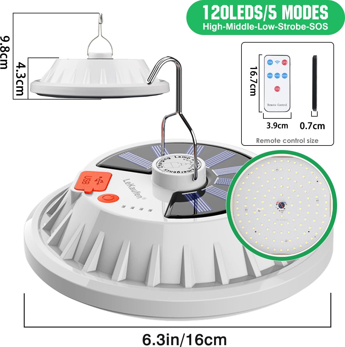 Solar Camping Lanterns Remote Tent Light - 4000LM Portable LED Camping Light Hanging IPX4 Waterproof USB Rechargeable Lantern for Camping, Hiking, Power Failure, Hurricane (120 LEDs)