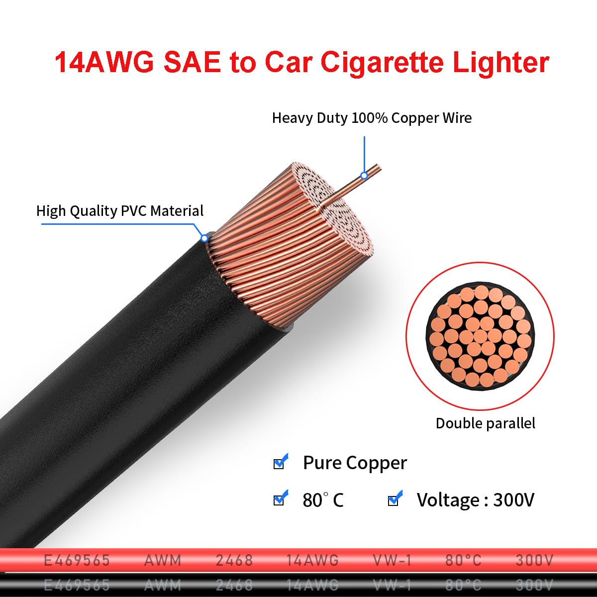 14AWG Cigarette Lighter Extension Cord 12V Cigarette Lighter Male Plug to Female Socket Extension Cable for Air Compressor Tire Inflators(10FT)