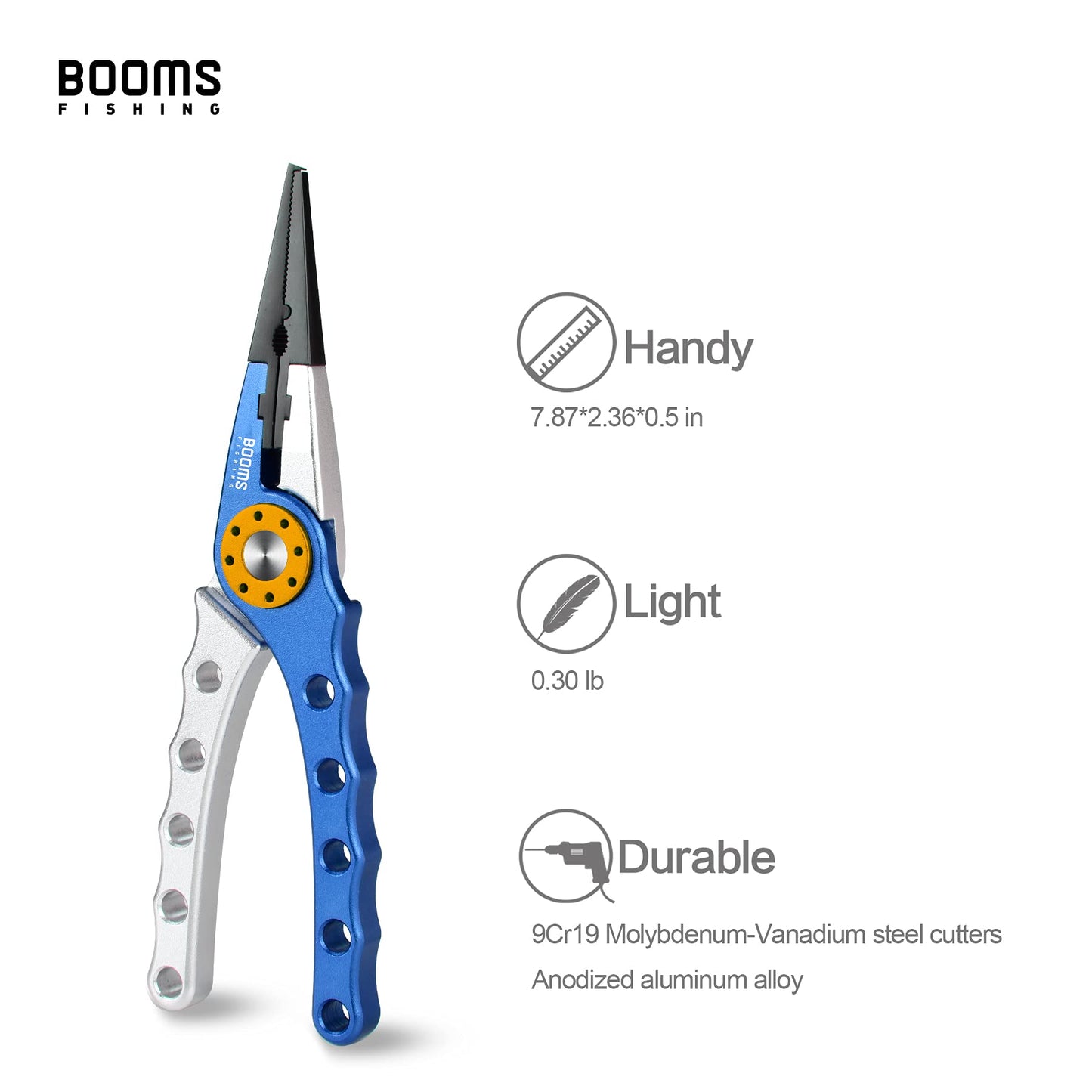 Booms Fishing X1 Aluminum Fishing Pliers Saltwater, Surf Fishing Tackle Kit, Fishing Multitool Hook Remover Braided Fishing Line Cutting and Split Ring with Coiled Lanyard and Sheath