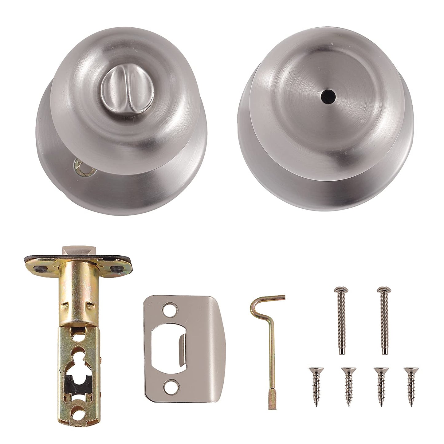 Amazon Basics Bedroom/Bathroom Door Knob With Lock, Coastal, Easy to Install, 1-3/8" to 1-3/4", Satin Nickel
