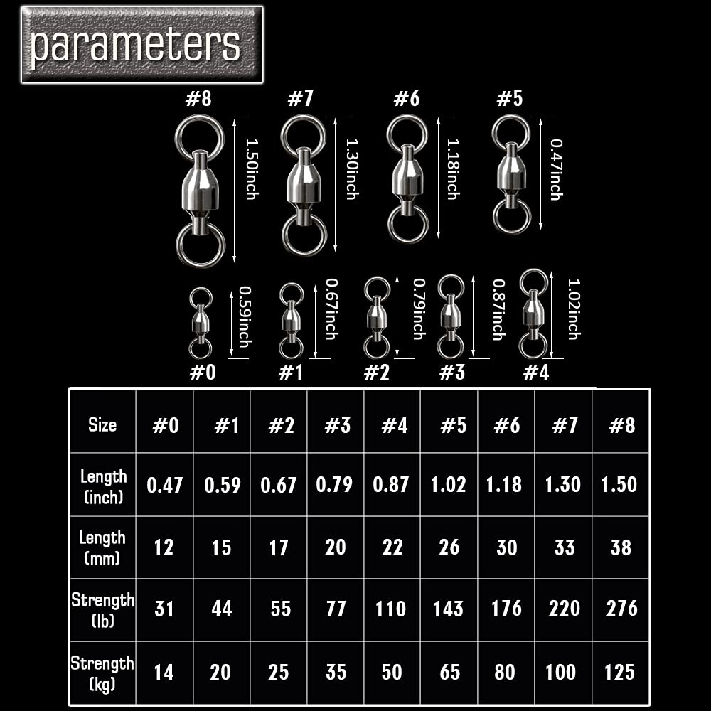 AMYSPORTS Barrel Ball Bearing Swivel Saltwater Stainless Rolling Fishing Swivel Steel High Strength Fishing Swivels Connector Solid Welded Rings Black Nickel