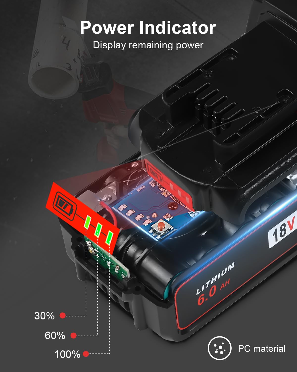 6packs 6.0Ah Replacement Battery Compatible with Milwaukee M -18 18v 6000mAh