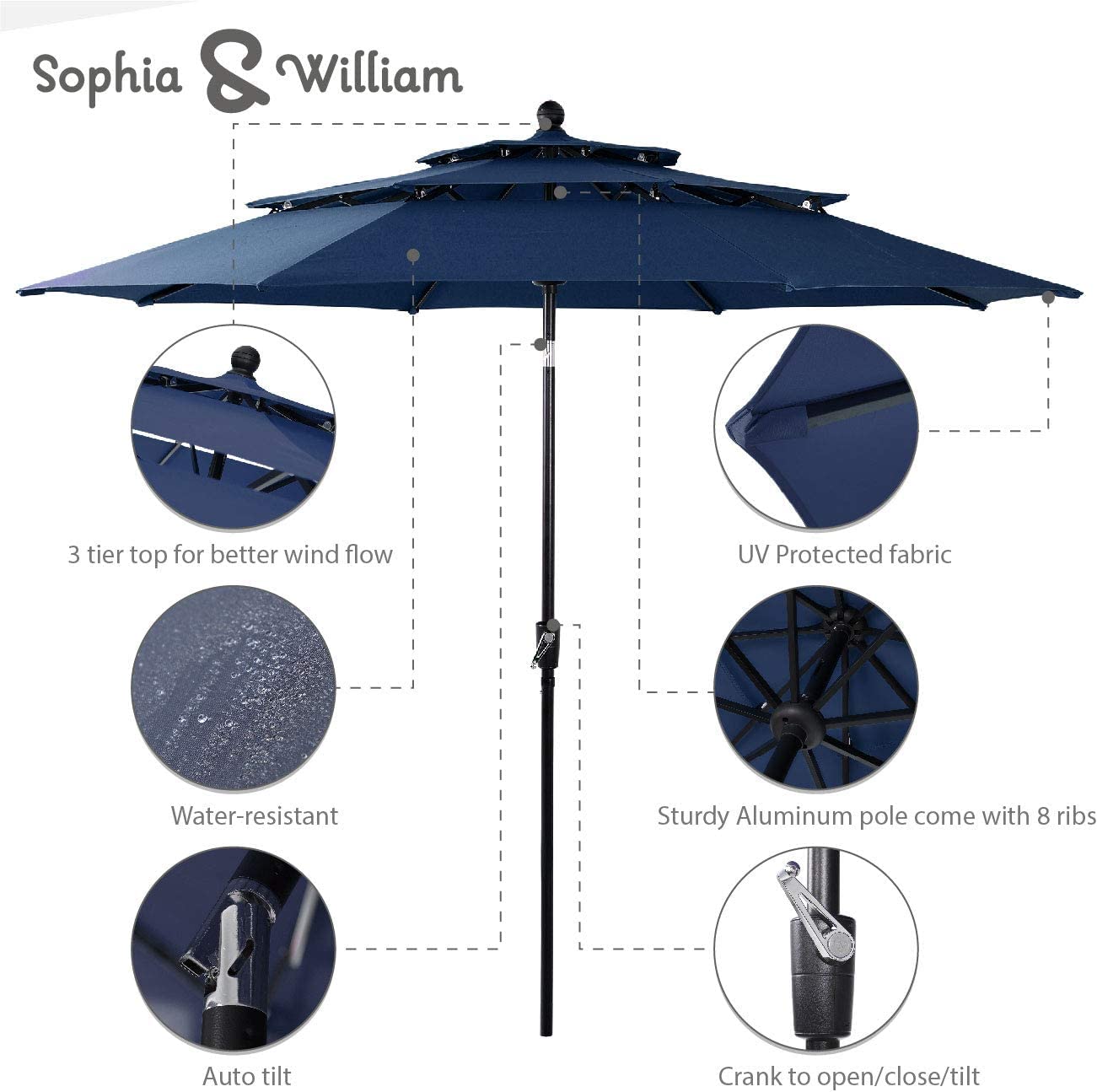 Sophia & William Patio Set with Umbrella 8 Pieces Outdoor Dining Set for 6 with 13ft Double-Sided Patio Umbrella Beige, 6 x Swivel Patio Chairs, 1 Metal Table for Lawn Garden
