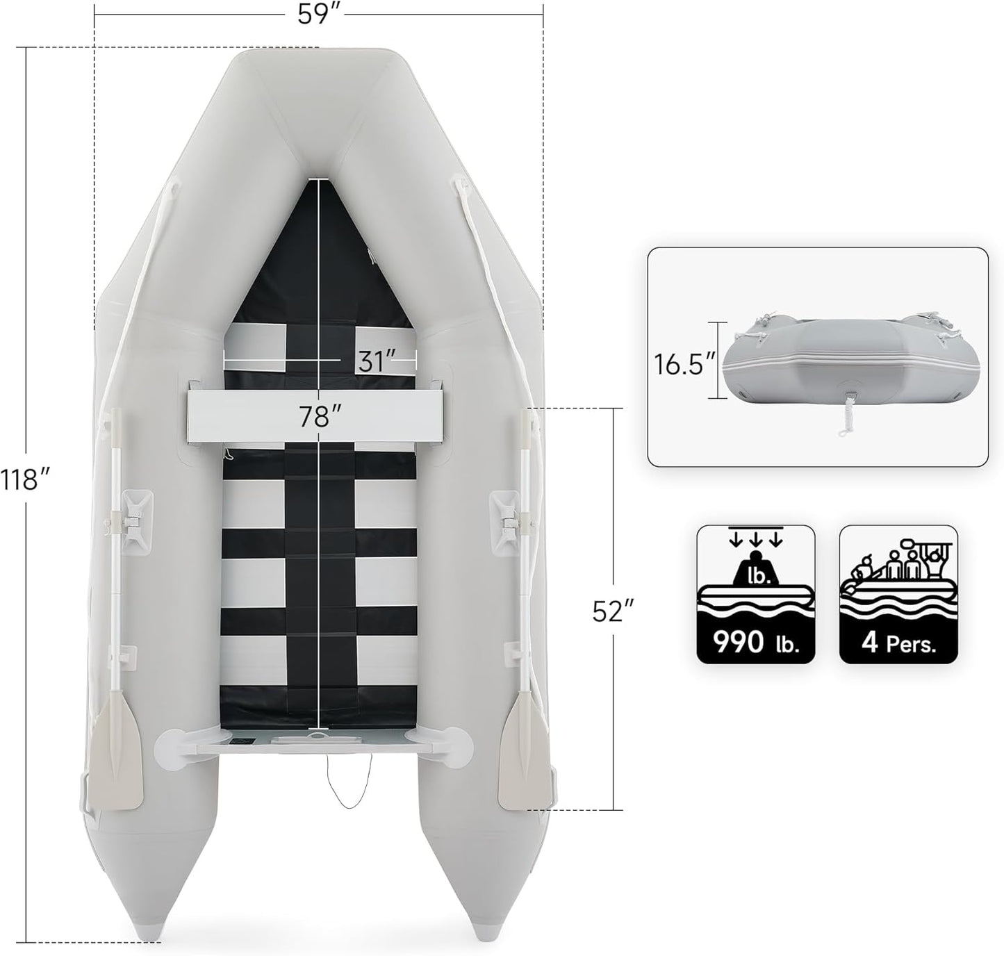 CO-Z 10ft Inflatable Dinghy Boat, 4 Person 990lb Transom Sport Tender Boat with Pump Aluminum Oars Floor, Heavy Duty Inflatable Raft Kayak for Adults