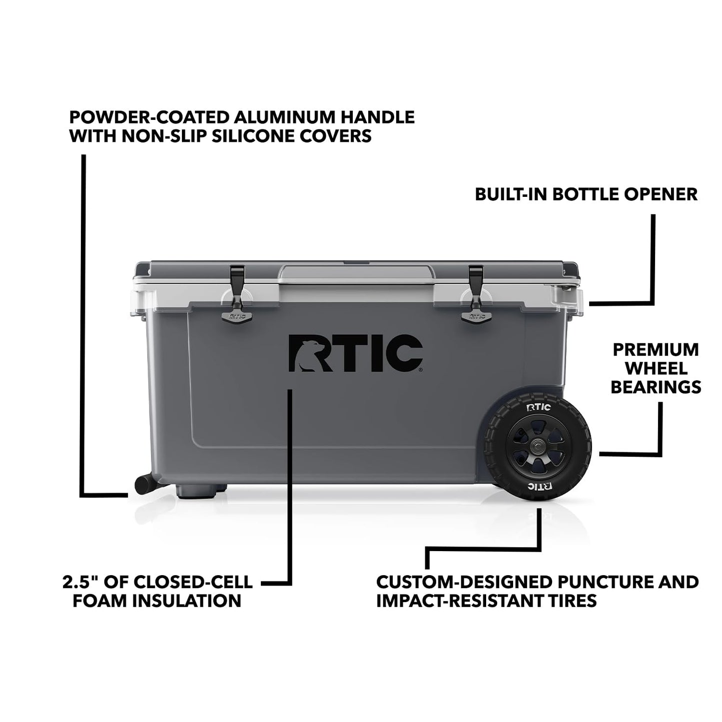 RTIC 72 Quart Ultra-Light Wheeled Cooler Hard Insulated Portable Ice Chest Box for Beach, Drink, Beverage, Camping, Picnic, Fishing, Boat, Barbecue, 30% Lighter Than Rotomolded Coolers