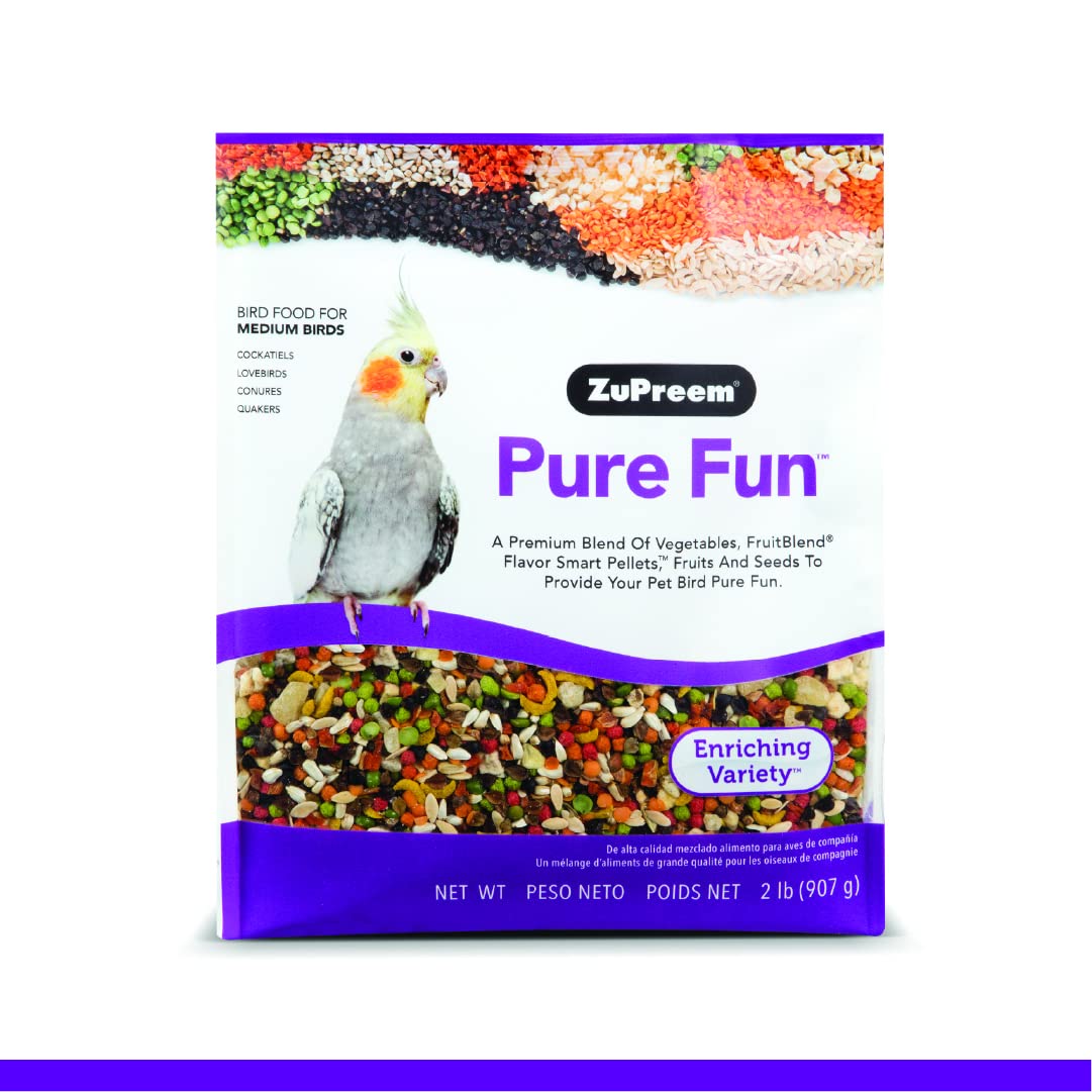 ZuPreem Sensible Seed Bird Food, Cockatiel, Lovebird, Quaker, Small Conure, Seed and Pellet Blend for Medium Birds, Food Mixer Topper, Enriching Variety, Made in the USA, (M, 2 lbs)