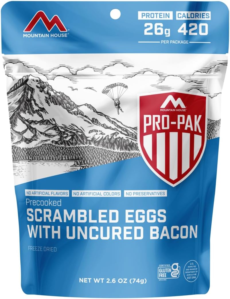 Mountain House Scrambled Eggs with Uncured Bacon Pro-Pak | Freeze Dried Backpacking & Camping Food | Gluten-Free | 1 Serving