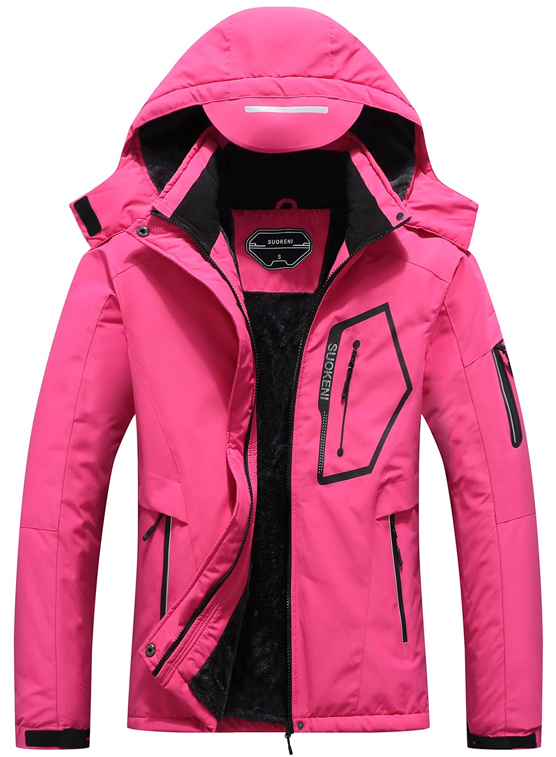 SUOKENI Women's Waterproof Warm Winter Snow Coat Hooded Raincoat Ski Snowboarding Jacket