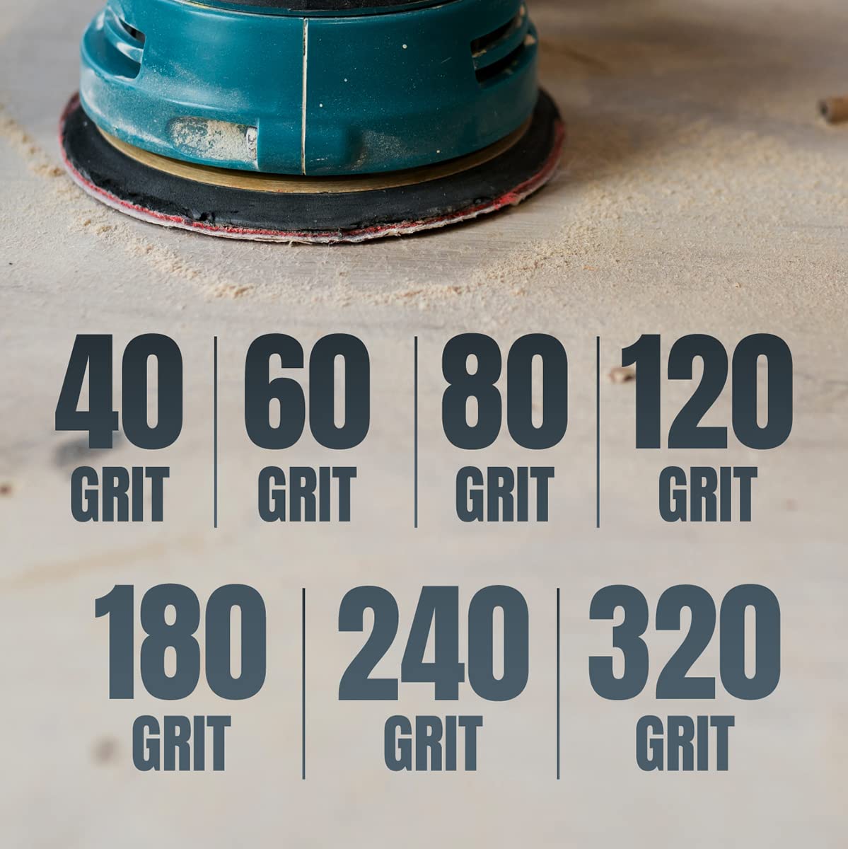 POWERTEC 100PK, 40/80/120/220/320 Grits, 5 Inch 8 Hole Hook and Loop Sanding Discs, Aluminum Oxide Sandpaper Discs, Woodworking Sanding Pads for Random Orbital, Palm, Air & Pneumatic Sander (45000)