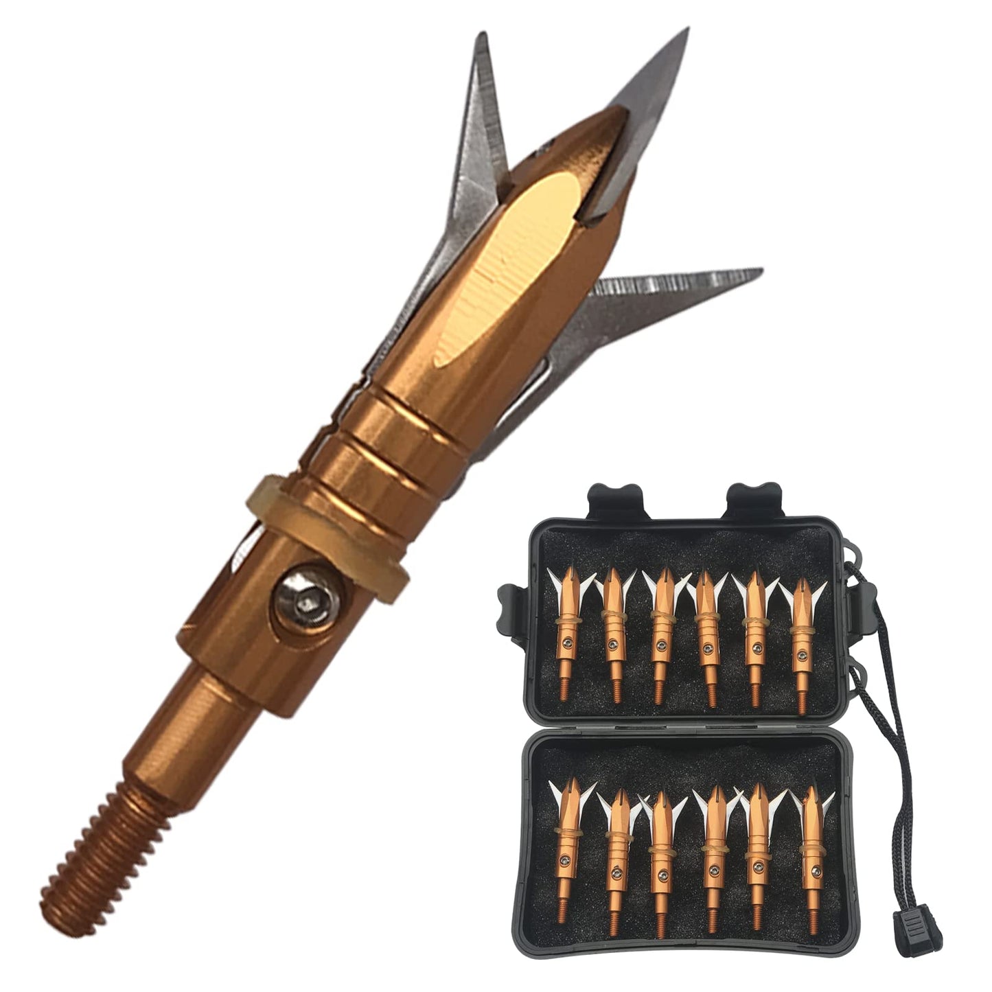 12pcs Hunting Broadheads 100 Grain Archery Broadheads New Stell Broadheads + 1 pcs Black Broadhead Case for Arrowheads