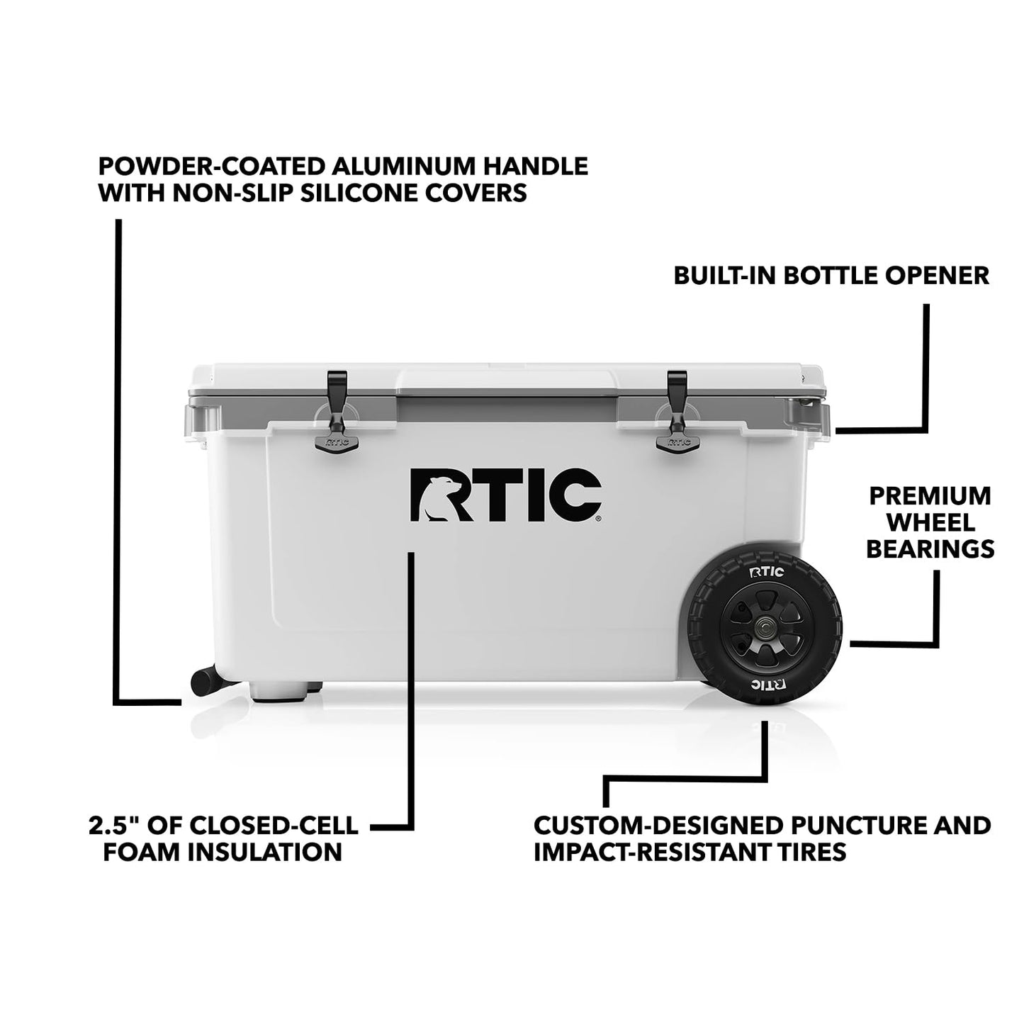 RTIC 72 Quart Ultra-Light Wheeled Cooler Hard Insulated Portable Ice Chest Box for Beach, Drink, Beverage, Camping, Picnic, Fishing, Boat, Barbecue, 30% Lighter Than Rotomolded Coolers