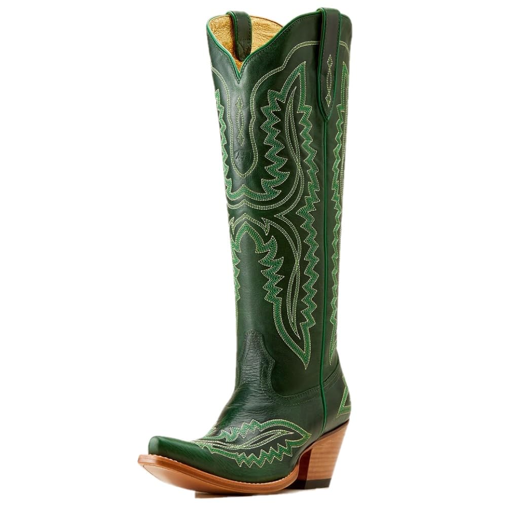 ARIAT Womens Casanova Embroidered Snip Toe Zippered Casual Boots Knee High Mid Heel 2-3" - Brown