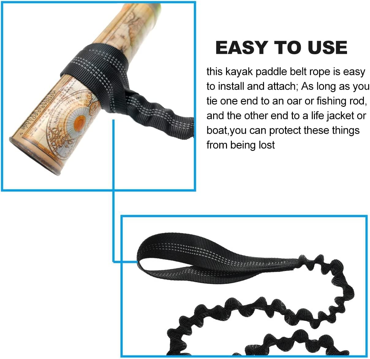 Paddle Leash Kayak Paddle Holder Tool Lanyard - 2 Pack Stretchable Paddle Strap with Carabiner Secure Leash Lanyard Rope for SUP Kayak Canoe Paddle Fishing Pole Rod
