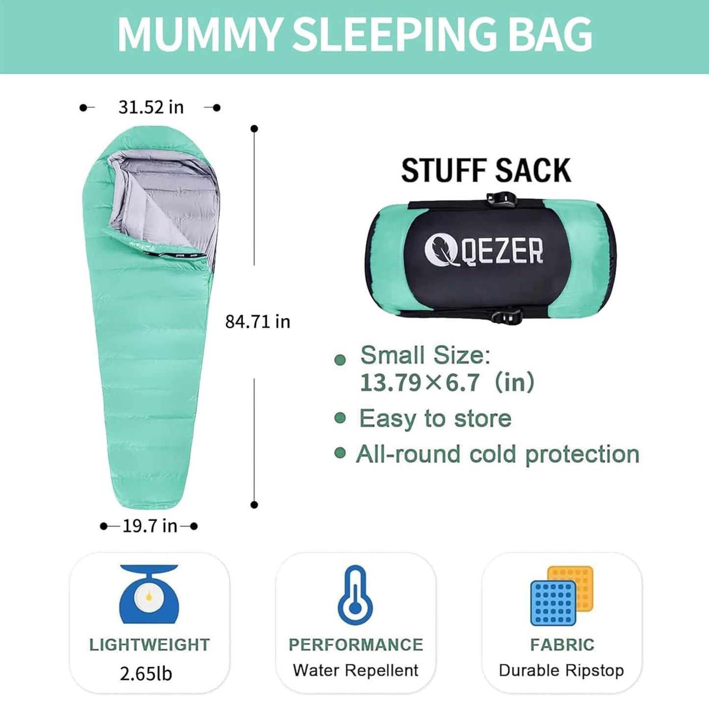 Down Sleeping Bag for Adults 0°F 10°F 15°F 20°F Backpacking Sleeping Bag for Cold Weather with Compression Sack
