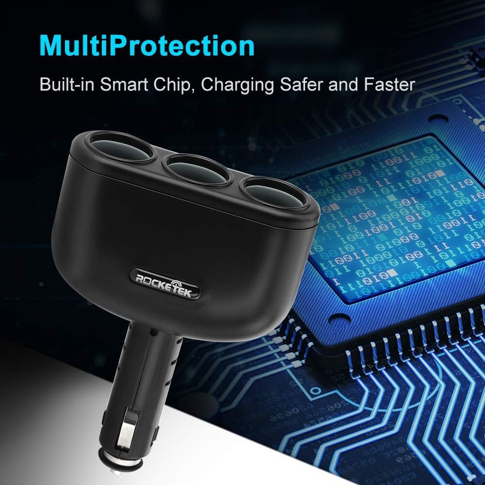 Car Charger Splitter Adapter 3-Socket 2-Port USB Quick Charge 3.0,120W 12V/24V DC Outlet Multi Socket Car Cigarette Lighter Splitter QC3.0 Dual Car Charger Power Outlet Splitter Extender