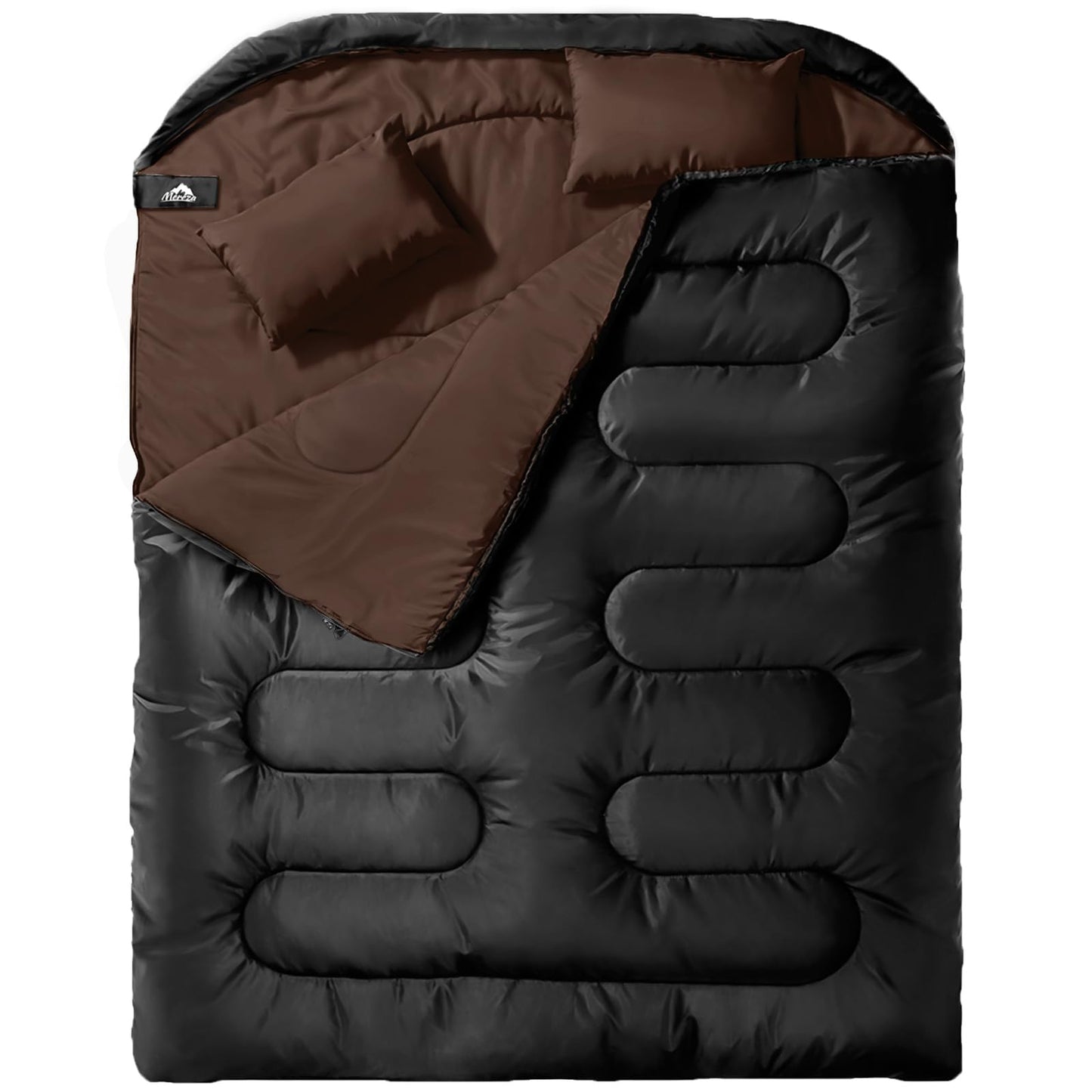 MEREZA Double Sleeping Bag for Adults Mens with Pillow, XL Queen Size Two Person Sleeping Bag for All Season Camping Hiking Backpacking 2 Person Sleeping Bags for Cold Weather & Warm