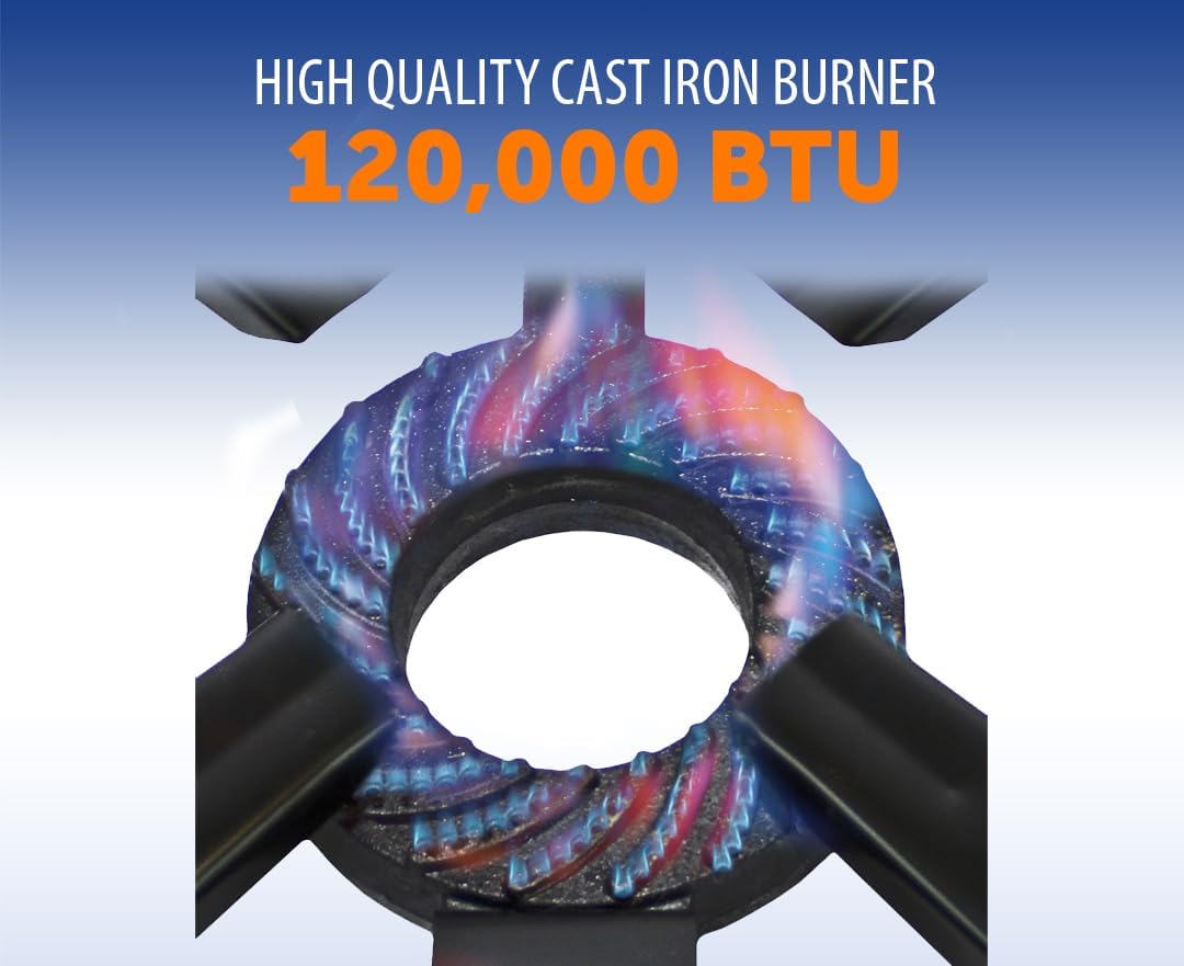 Flame King Heavy Duty 120,000 BTU, 0-20 PSI, Turkey Fryer Single Propane Burner Bayou Cooker, Outdoor Stove for Home Brewing, Maple Syrup Prep, Cajun Cooking