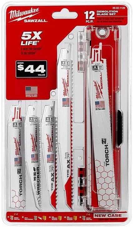 Milwaukee Electric Tool 49-22-1129 Sawzall Reciprocating Saw Blade Set, 12 Pc, White
