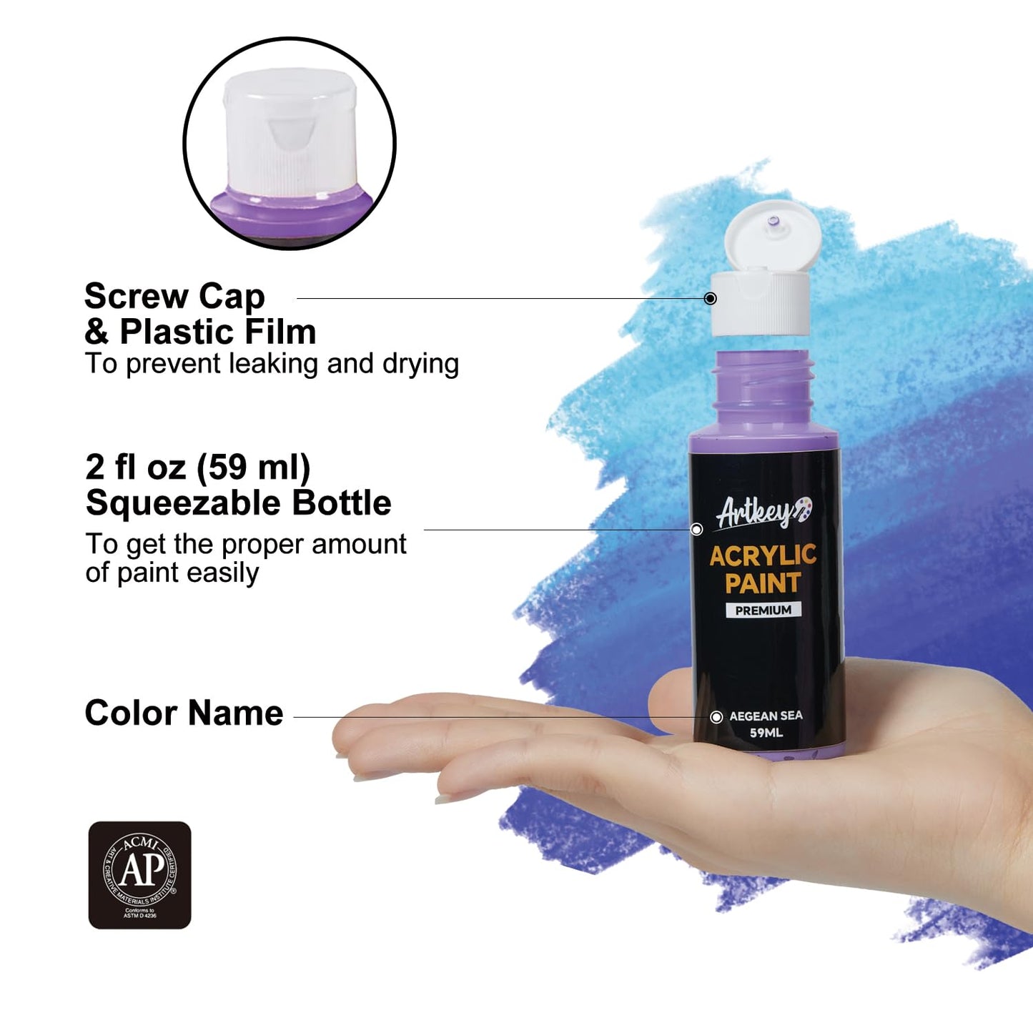 Artkey Acrylic Paint Set - 24 colors 2 oz/59 ml Acrylic Paints Professional Artists Painting Kit for Canvases Fabric Rock Leather Easter Egg Wood Ceramic Glass Art Craft Painting