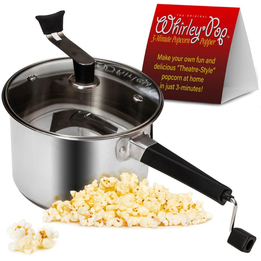 Original Whirley Pop Popcorn Maker - Wabash Valley Farms Gourmet Popcorn Popper, Aluminum Pot With Nylon Gears, 3-Minute Stove Top Popper, Home Movie Night (Silver)