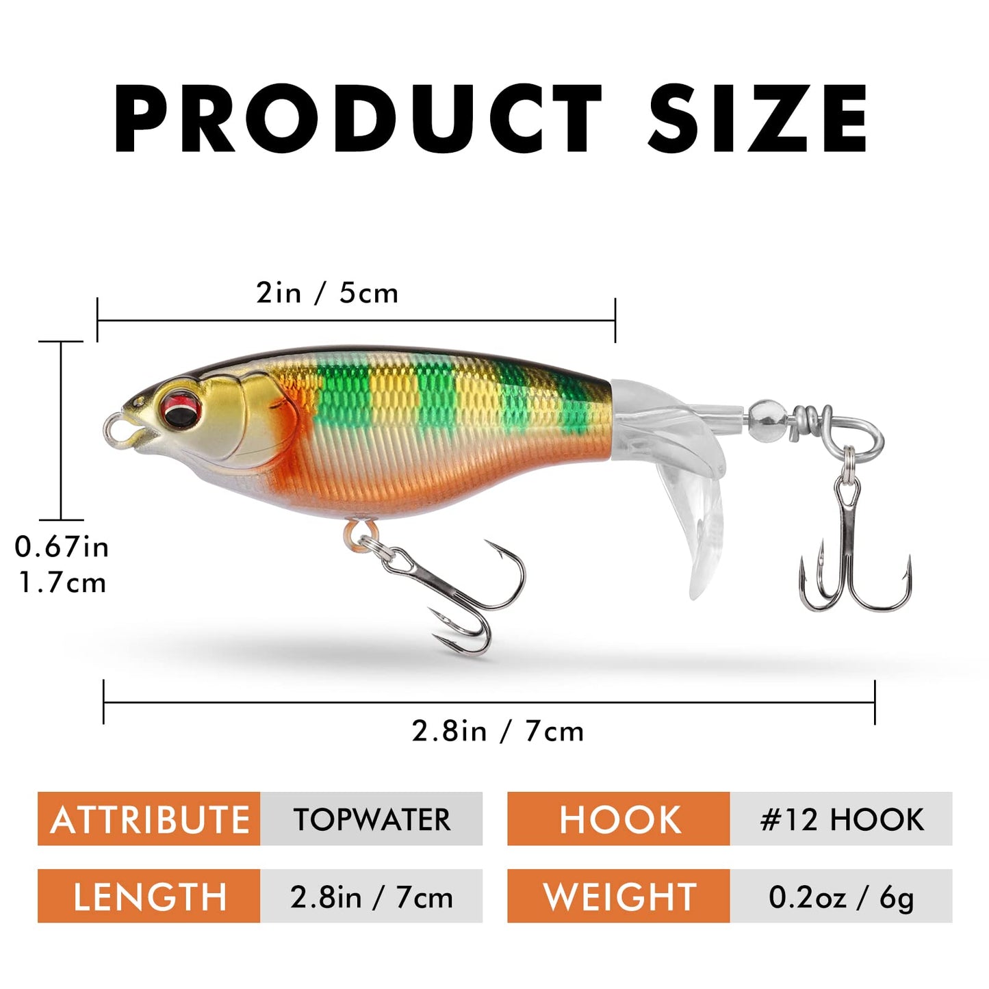 TRUSCEND PoPobait Plopper with BKK Hooks, Top Water Fishing Lures for Bass Walleye Pike Catfish Musky Perch, Floating Lure for Freshwater or Saltwater, Amazing Teasers Fishing Gifts for Family Fishing
