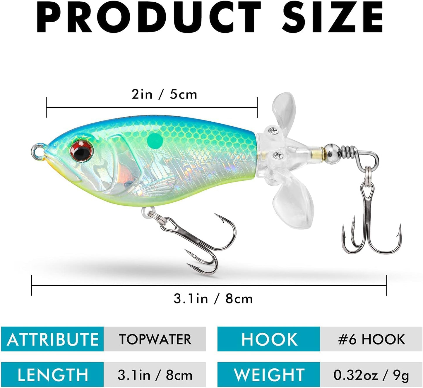 TRUSCEND PoPobait Plopper with BKK Hooks, Top Water Fishing Lures for Bass Walleye Pike Catfish Musky Perch, Floating Lure for Freshwater or Saltwater, Amazing Teasers Fishing Gifts for Family Fishing