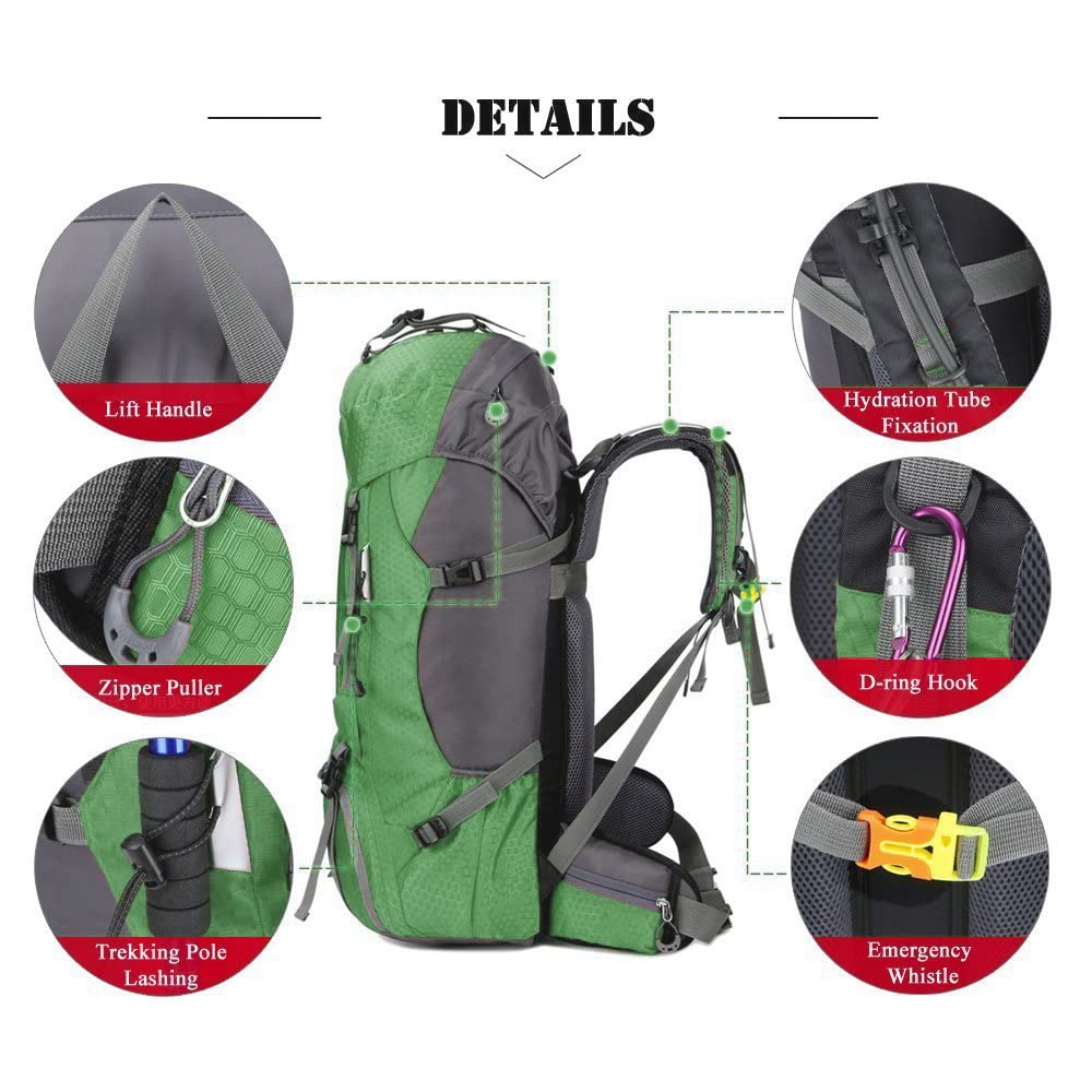 Bseash 60L Waterproof Hiking Camping Backpack with Rain Cover, Large Outdoor Sport Travel Daypack Rucksack for Climbing