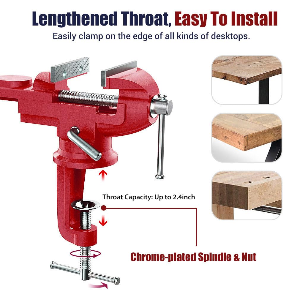 Nuovoware Table Vise 3 Inch, 360° Swivel Base Universal Home Vise Portable Bench Clamp, Clamp-on Vise Bench Clamps Fixed Tool for Woodworking, Metalworking, Cutting Conduit, Drilling, Sawing, Blue