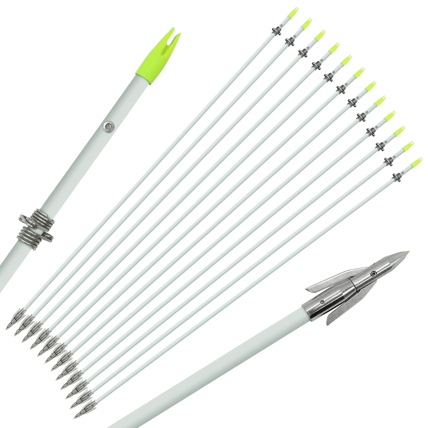 OBTOUTDOOR 6 PCS/12PCS 36 Inch Bowfishing Arrows 8mm Fishing Arrow Fiberglass Arrow with Broadhead for Slingshot Archery Hunting Fishing