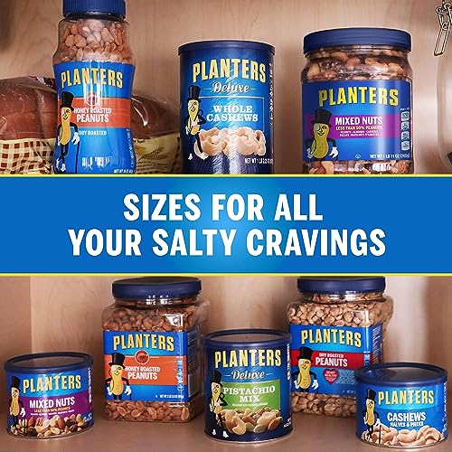 PLANTERS Deluxe Mixed Nuts, Cashews, Almonds, Pecans, Pistachios, Hazelnuts, Roasted with Sea Salt, Party Snacks, Plant-Based Protein Nut Mix, Snacks for Adults, After School Snack Mix, 27oz